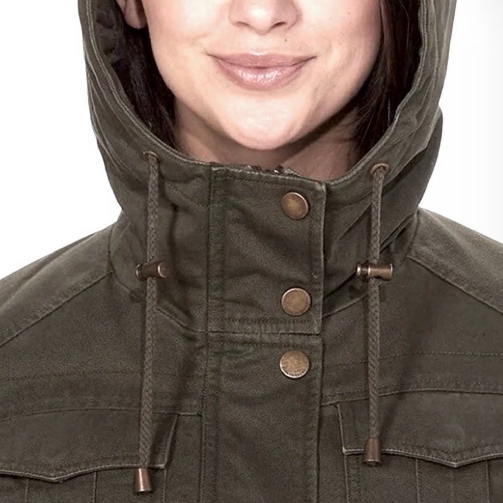 Lucky Brand Women’s Utility Jacket Olive Green Hooded Anorak Coat L - Picture 4 of 13
